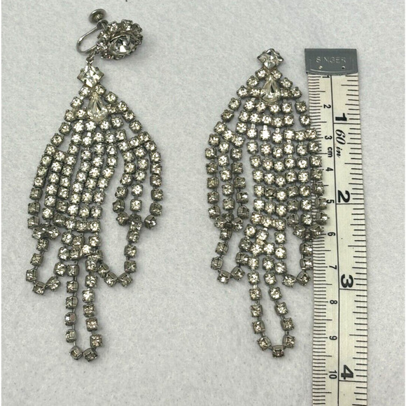 Vtg Rhinestone Chandelier Earrings Screwback Clip-On Round Glass PARTS ONLY - Picture 3 of 4